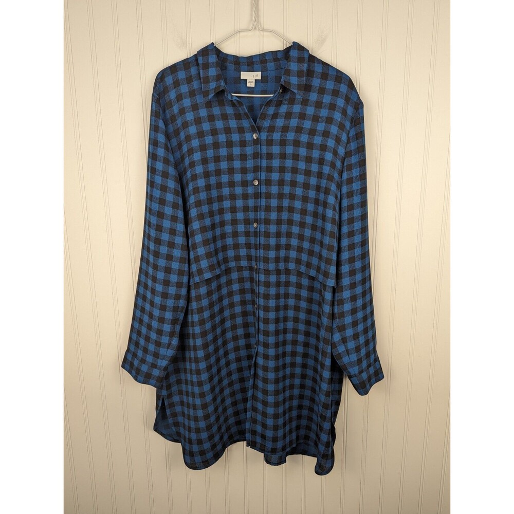 J. Jill Women's Layered Black & Blue Buffalo Plaid Long Tunic Shirt Top Dress XL